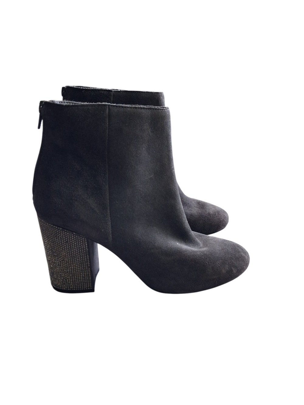 Kenneth Cole Grey Suede Ankle Boots with Embellished Block Heel